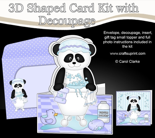 3D Shaped Card  Kit - Bathtub Buddies - Cute Little Chi Chi Panda has a Bubble Bath