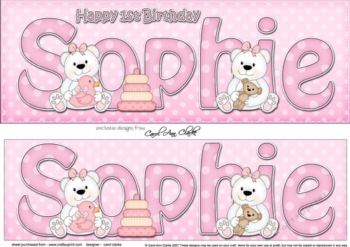 Large DL Happy 1st Birthday SOPHIE 3D decoupage