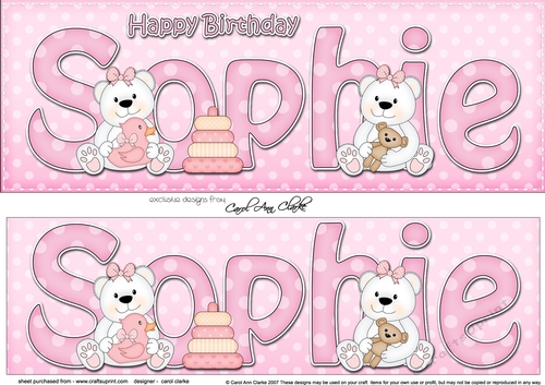 Large DL Happy Birthday SOPHIE 3D decoupage