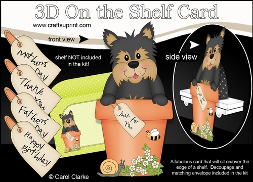 3D On the Shelf Card Kit - Flower Pot Friends Little Yorkie Dog Timmy