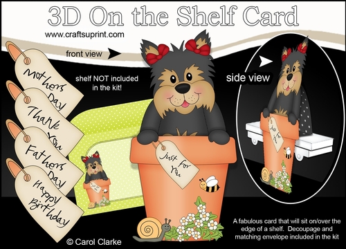 3D On the Shelf Card Kit - Flower Pot Friends Little Yorkie Dog Poppy
