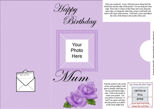 Add a Photo Mum Birthday Roses with easy fold frame