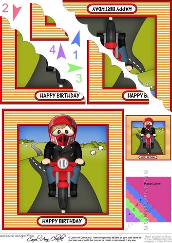 Scalloped Corner Stacker Topper - Motorbike Rider