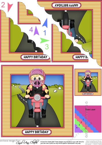 Scalloped Corner Stacker Topper - Motorbike Rider