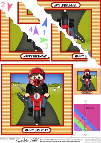 Scalloped Corner Stacker Topper - Motorbike Rider