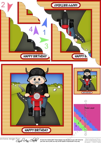 Scalloped Corner Stacker Topper - Motorbike Rider