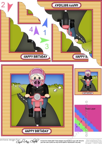 Scalloped Corner Stacker Topper - Motorbike Rider