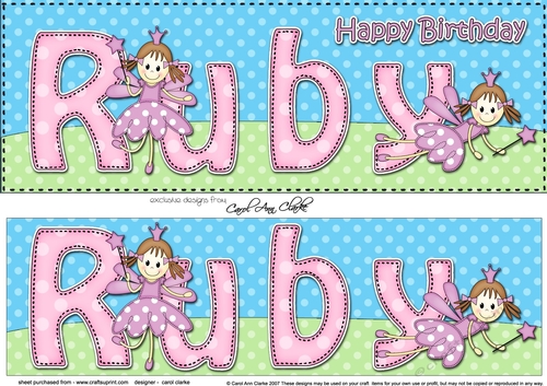 Large DL Happy Birthday RUBY 3D decoupage