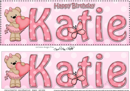 Large DL Happy Birthday KATIE 3D decoupage