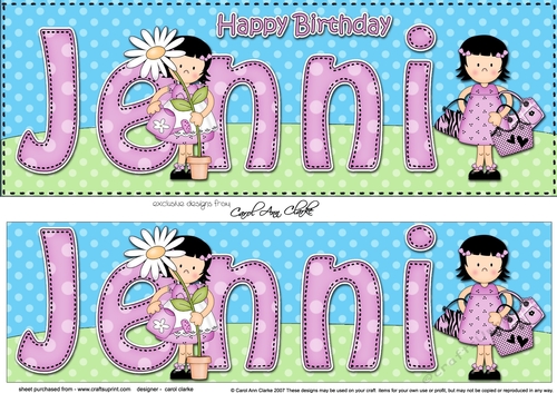 Large DL Happy Birthday JENNI 3D decoupage