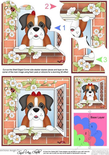 Shell Edged Corner Side Stacker - Through the Window - Cute Little Boxer Dog 