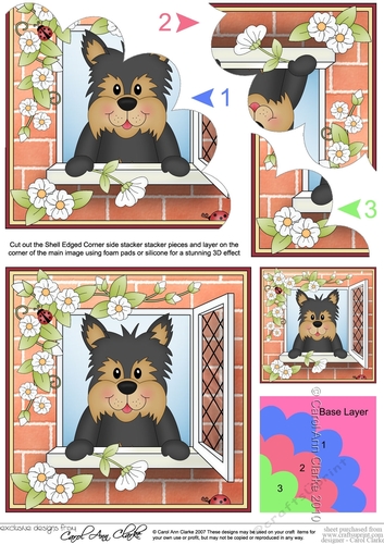 Shell Edged Corner Side Stacker - Through the Window - Cute Little Yorkie Dog 