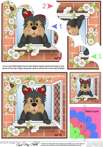 Shell Edged Corner Side Stacker - Through the Window - Cute Little Yorkie Dog 