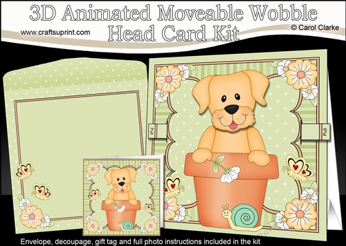 3D Animated Moveable Wobble Head Card Kit - Flower Pot Friends Little Golden Labrador Dog Sunny