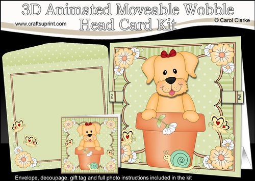 3D Animated Moveable Wobble Head Card Kit - Flower Pot Friends Little Golden Labrador Dog Saki