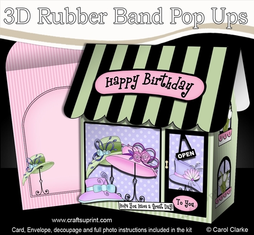 3D Shoppe Pop Up Rubber Band Card Kit  -  The Hat Place Millinery Shop