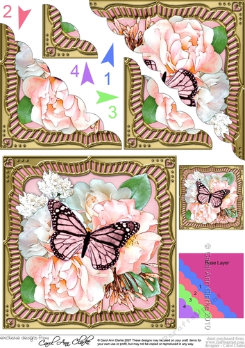 Flowers & Butterfly in a Gold Frame Scalloped Corner Stacker