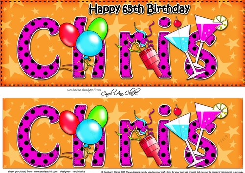 Large DL Happy 65th Birthday CHRIS 3D decoupage