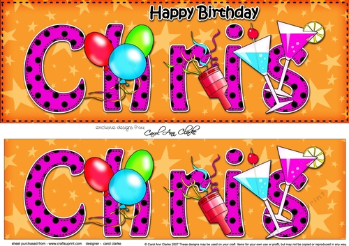 Large DL Happy Birthday CHRIS 3D decoupage