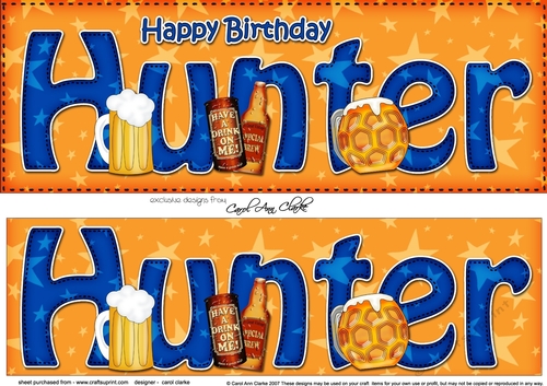 Large DL Happy Birthday HUNTER 3D decoupage
