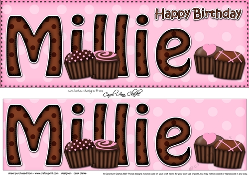 Large DL Happy Birthday MILLIE 3D decoupage