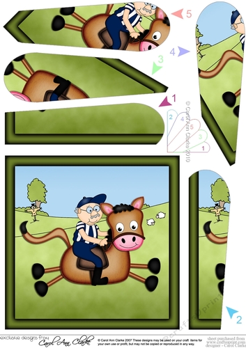 Old Man Bert goes Horse Riding Fan Pyramage Topper