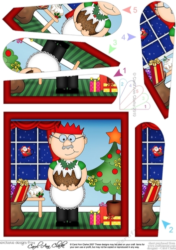Christmas Old Man Bert has the Xmas Pudding Fan Pyramage Topper