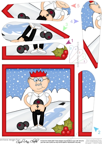 Christmas Old Man Bert plays Bowls Fan Pyramage Topper
