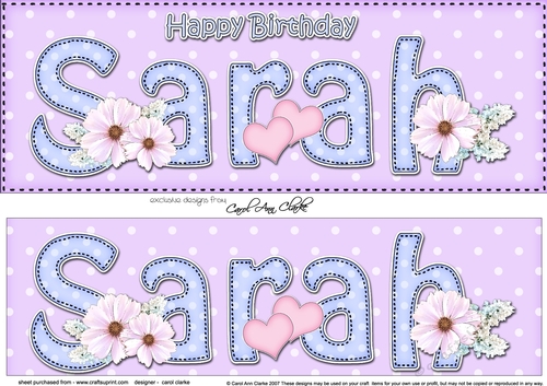 Large DL Happy Birthday SARAH 3D decoupage