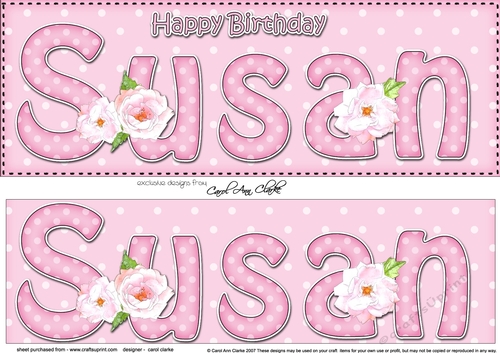 Large DL Happy Birthday SUSAN 3D decoupage