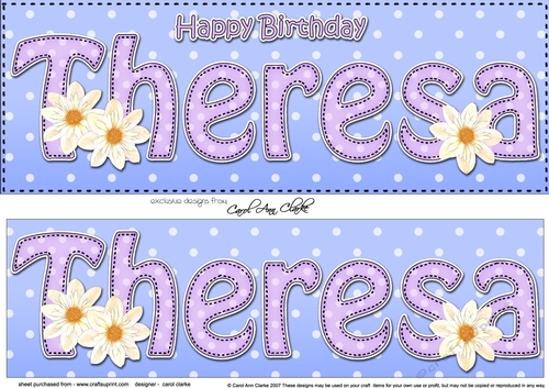 Large DL Happy Birthday THERESA 3D decoupage