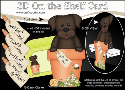 3D On the Shelf Card Kit - Flower Pot Friends Little Chocolate Labrador Dog Chip