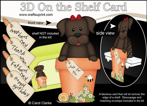 3D On the Shelf Card Kit - Flower Pot Friends Little Chocolate Labrador Dog Velvet