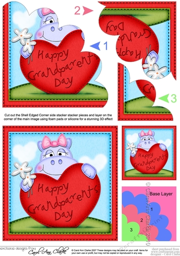Hilda Hippo has a Grandparents Day Heart Shell Edged stacker