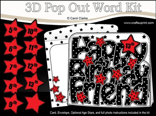 3D Happy Birthday Friend Stars with Ages 5 to 13 Pop Out Word Card Kit