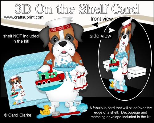 3D On the Shelf Card Kit - Bathtub Buddies - Little Boxer Dog Bruiser has a Bubble Bath