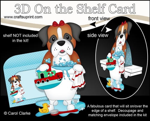3D On the Shelf Card Kit - Bathtub Buddies - Little Boxer Dog Missy has a Bubble Bath