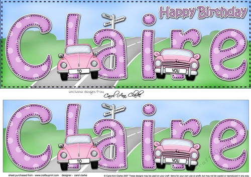 Large DL Happy Birthday CLAIRE 3D decoupage