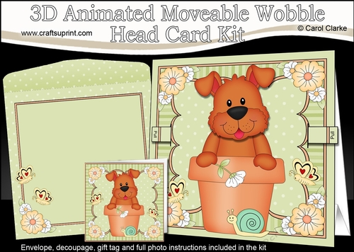 3D Animated Moveable Wobble Head Card Kit - Flower Pot Friends Little Dog Rusty