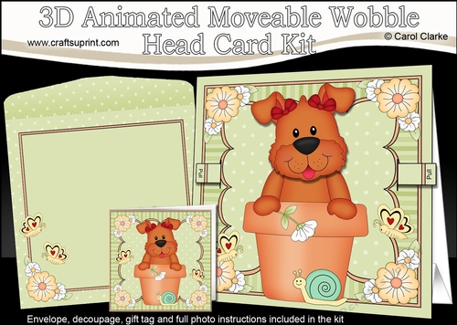 3D Animated Moveable Wobble Head Card Kit - Flower Pot Friends Little Dog Rose