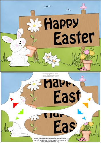 A5 Little Bunny HAPPY EASTER Scallop Corners and Pyramage