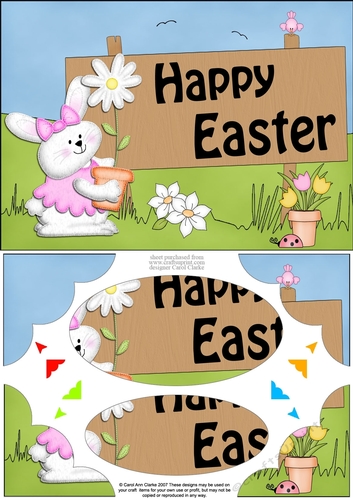 A5 Little Bunny HAPPY EASTER Scallop Corners and Pyramage