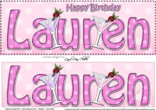 Large DL Happy Birthday LAUREN 3D decoupage