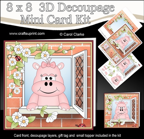 8 x 8 Mini Kit with 3d Decoupage - Through the Window -  Little Hilda Hippo
