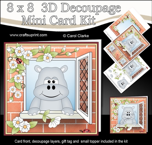 8 x 8 Mini Kit with 3d Decoupage - Through the Window -  Little Harold Hippo