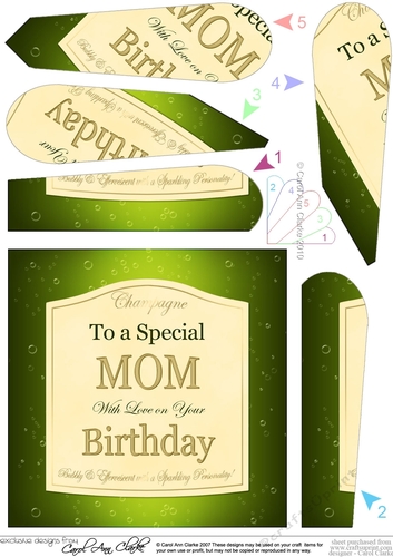 Happy Birthday MOM champers Wine Label Fan Pyramage Topper