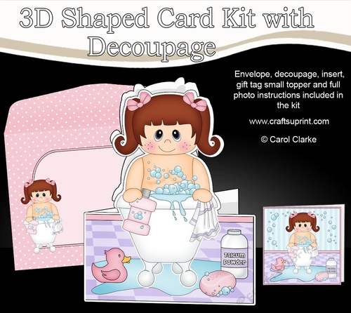 3D Shaped Card  Kit - Bathtub Buddies - Cute Little Girl Kaylar has a Bubble Bath