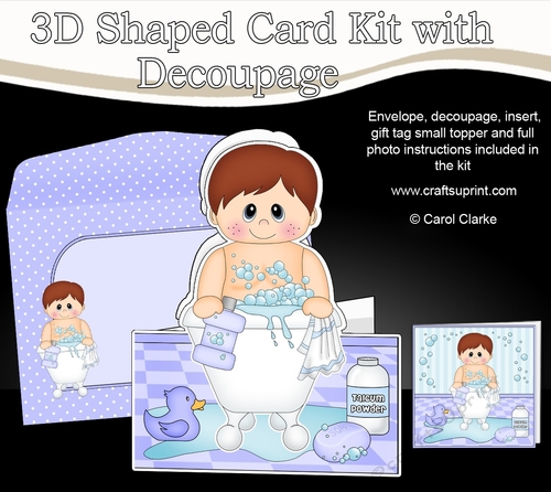 3D Shaped Card  Kit - Bathtub Buddies - Cute Little Boy Theodore has a Bubble Bath