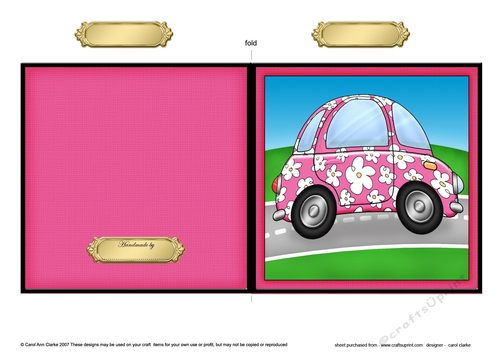 Floral Funky Car Quick Cut and Fold Card 