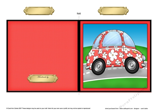 Floral Funky Car Quick Cut and Fold Card 